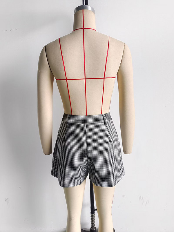 Vintage καρό κοντό παντελόνι Γυναικεία κοστούμια Blazer παλτό 2023 Άνοιξη μακρυμάνικο τζάκετ γραφείου με κουμπί Γυναικείο σορτς φούστα 2 Σετ PC