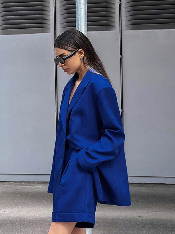 Kaheosaline komplekt 2022. aasta moe nööbiga, õhuke bleiser retro stiilis vaba aja naiste stiilne jakk, lühikeste pükste ülikond