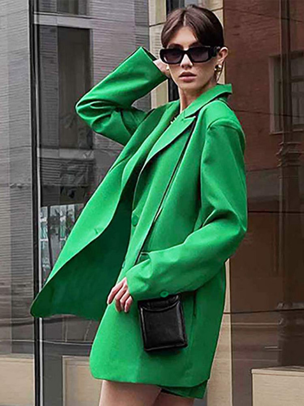 Kaheosaline komplekt 2022. aasta moe nööbiga, õhuke bleiser retro stiilis vaba aja naiste stiilne jakk, lühikeste pükste ülikond