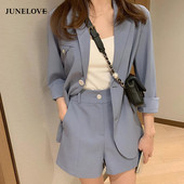 JuneLove Summer Fashion Suits Hepburn Μικρό άρωμα Κορεατικής Έκδοσης Blazers Σετ Office Lady Vintage Blazers+Σορτς 2 τεμαχίων