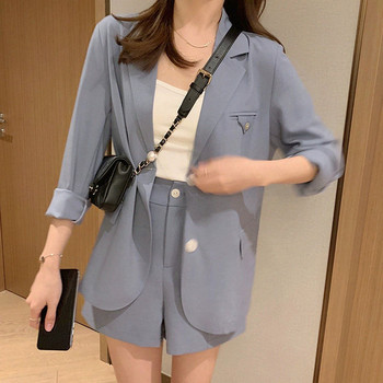 JuneLove Summer Fashion Suits Hepburn Μικρό άρωμα Κορεατικής Έκδοσης Blazers Σετ Office Lady Vintage Blazers+Σορτς 2 τεμαχίων