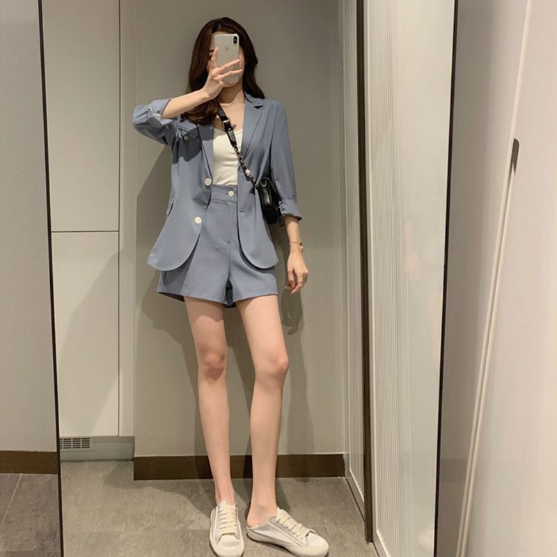 JuneLove Summer Fashion Suits Hepburn Μικρό άρωμα Κορεατικής Έκδοσης Blazers Σετ Office Lady Vintage Blazers+Σορτς 2 τεμαχίων