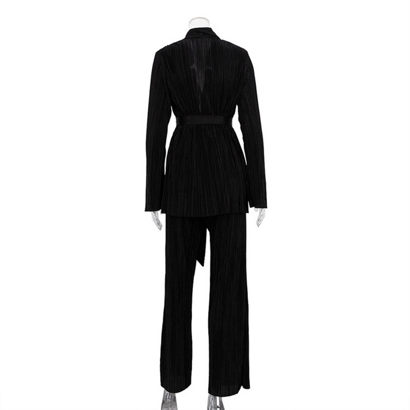 Γυναικεία Γυναικεία Πλισέ Σετ Παντελόνια Γυναικεία Γυναικεία Γυναικεία Σετ Παντελόνια με μονόχρωμο κορμάκι Κοστούμια με κορδόνια με κορδόνια μακρυμάνικο μπλέιζερ 2 τεμάχια Τοπ
