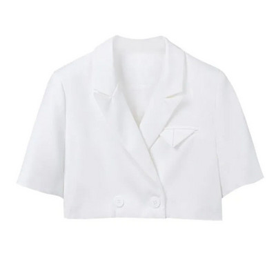 Set 2 bucăți alb, pantaloni scurți de vară, set de pantaloni și blazer sexy pentru femei, cu mânecă scurtă, topuri decupate, pantaloni scurți largi cu talie înaltă