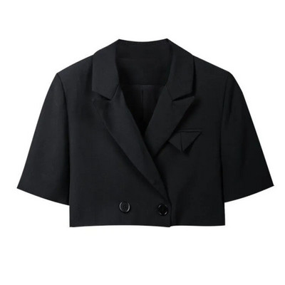 Set 2 bucăți alb, pantaloni scurți de vară, set de pantaloni și blazer sexy pentru femei, cu mânecă scurtă, topuri decupate, pantaloni scurți largi cu talie înaltă