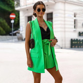 STIILNE LADY Elegantne 2-osaline naiste komplekt, varrukateta sälkudega bleiser ja lühikesed püksid, ülikonnad 2022. aasta sügisklubipeo kontorinaiste komplektid