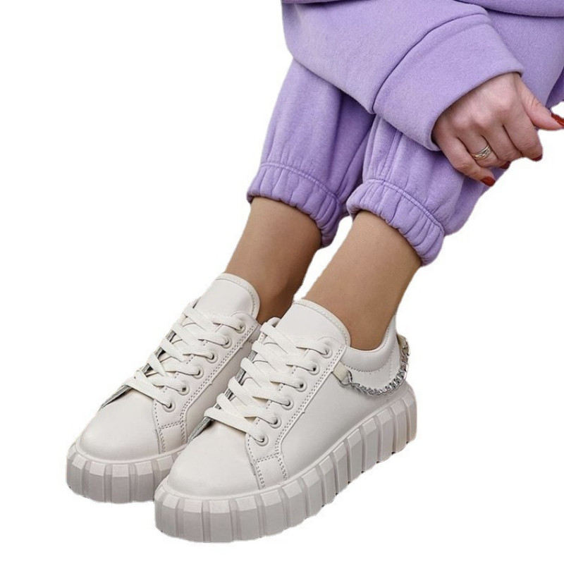 Μόδα Γυναικεία Πλατφόρμα PU Δερμάτινα παπούτσια με αλυσίδα Χαριτωμένα κορίτσια με κορδόνια Casual αθλητικά Γυναικεία γυμναστήρια για περπάτημα Φοιτητικά διαμερίσματα όλων των αγώνων