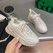 Λευκά αθλητικά γυναικεία πάνινα παπούτσια Παπούτσια μόδας Πλατφόρμα ελεύθερου χρόνου Στρογγυλή κεφαλή Πλατφόρμα φοιτητικών παπουτσιών με κορδόνια Ευέλικτο τρέξιμο