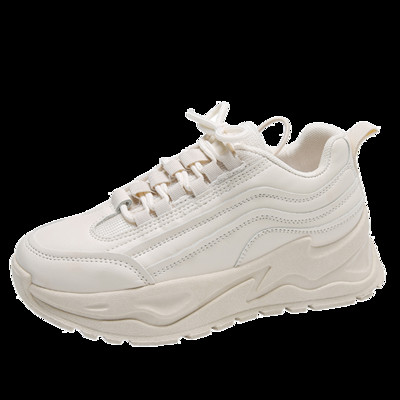 Λευκά αθλητικά γυναικεία πάνινα παπούτσια Παπούτσια μόδας Πλατφόρμα ελεύθερου χρόνου Στρογγυλή κεφαλή Πλατφόρμα φοιτητικών παπουτσιών με κορδόνια Ευέλικτο τρέξιμο