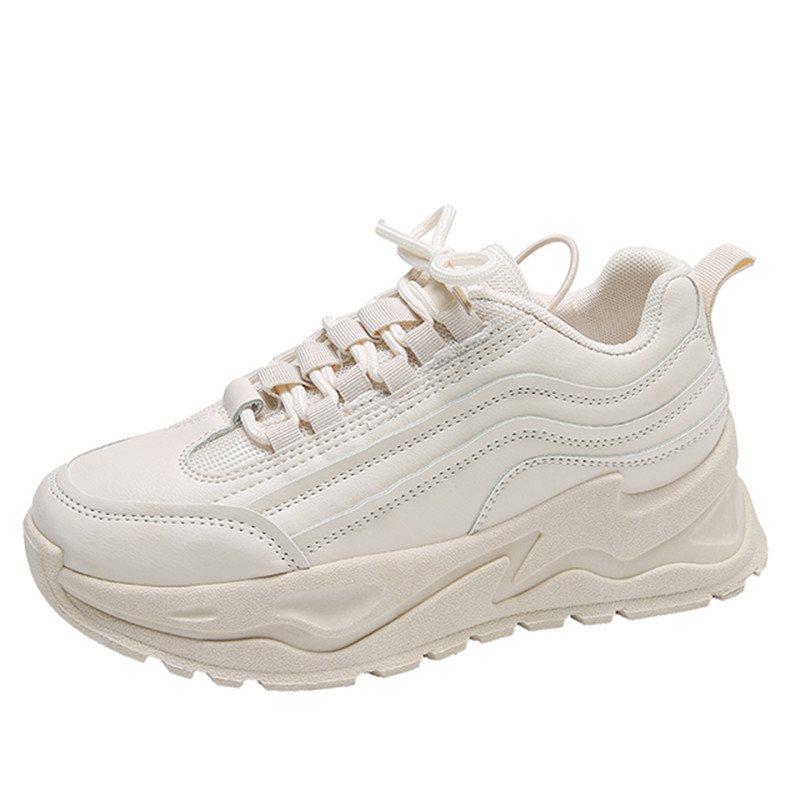 Λευκά αθλητικά γυναικεία πάνινα παπούτσια Παπούτσια μόδας Πλατφόρμα ελεύθερου χρόνου Στρογγυλή κεφαλή Πλατφόρμα φοιτητικών παπουτσιών με κορδόνια Ευέλικτο τρέξιμο