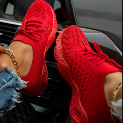 Κόκκινα Casual Αθλητικά Παπούτσια Γυναικεία Comfort Διχτυωτό Παπούτσια τένις Ελαφριά αθλητικά παπούτσια Γυναικεία 2023 New Plus Size 43 Student Vulcanized Shoe