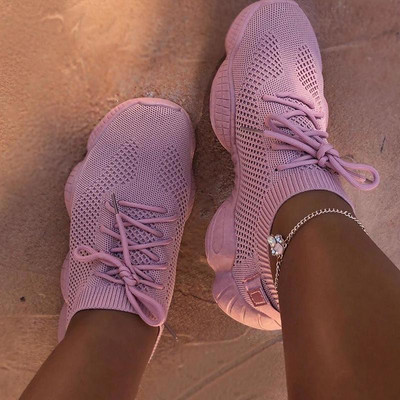 Γυναικεία πάνινα παπούτσια Γυναικεία δικτυωτά φλατ παπούτσια Γυναικεία κορδόνια αναπνεύσιμα περιστασιακά γυναικεία παπούτσια Comfort καραμέλα Χρώμα Μασίφ γυναικεία συν μέγεθος