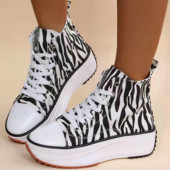 Tenisice s printom zebre Ženske velike veličine, debelo dno, platnene cipele s okruglom glavom, ležerne tenisice na vezanje, Zapatilla Deportiva Mujer