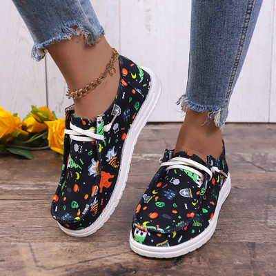 Γυναικεία παπούτσια Halloween Casual 2024 Pumpkin Head Ghost Skull Print Fashion Party Flat παπούτσια Υπαίθρια αθλητικά παπούτσια ταξιδιού από καμβά