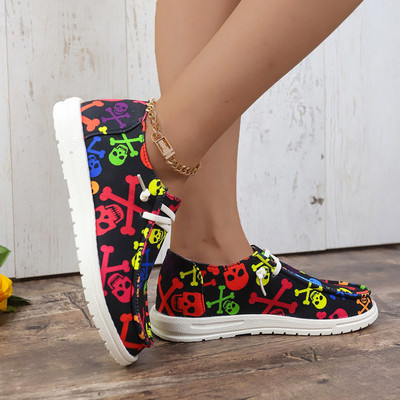 Γυναικεία παπούτσια Halloween Casual 2024 Pumpkin Head Ghost Skull Print Fashion Party Flat παπούτσια Υπαίθρια αθλητικά παπούτσια ταξιδιού από καμβά