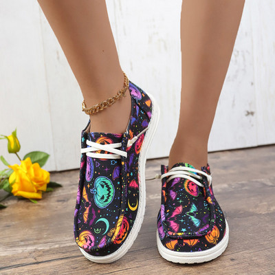 Γυναικεία παπούτσια Halloween Casual 2024 Pumpkin Head Ghost Skull Print Fashion Party Flat παπούτσια Υπαίθρια αθλητικά παπούτσια ταξιδιού από καμβά