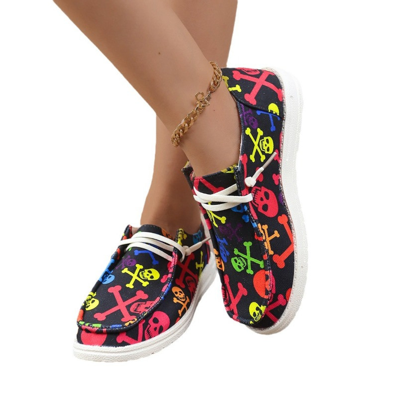 Γυναικεία παπούτσια Halloween Casual 2024 Pumpkin Head Ghost Skull Print Fashion Party Flat παπούτσια Υπαίθρια αθλητικά παπούτσια ταξιδιού από καμβά