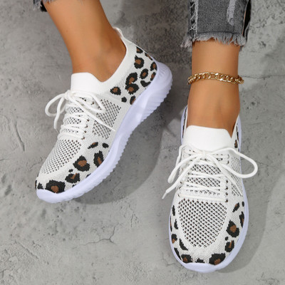 Αθλητικά παπούτσια με μεσαίο τακούνι από βαμβακερό ύφασμα 2023 Γυναικεία παπούτσια Leopord Υψηλής ποιότητας Φθινοπωρινά με κορδόνια Γυναικεία αθλητικά παπούτσια Zapatos De Mujer
