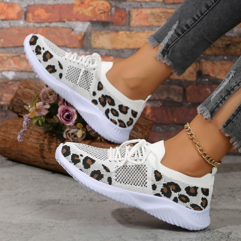 Αθλητικά παπούτσια με μεσαίο τακούνι από βαμβακερό ύφασμα 2023 Γυναικεία παπούτσια Leopord Υψηλής ποιότητας Φθινοπωρινά με κορδόνια Γυναικεία αθλητικά παπούτσια Zapatos De Mujer