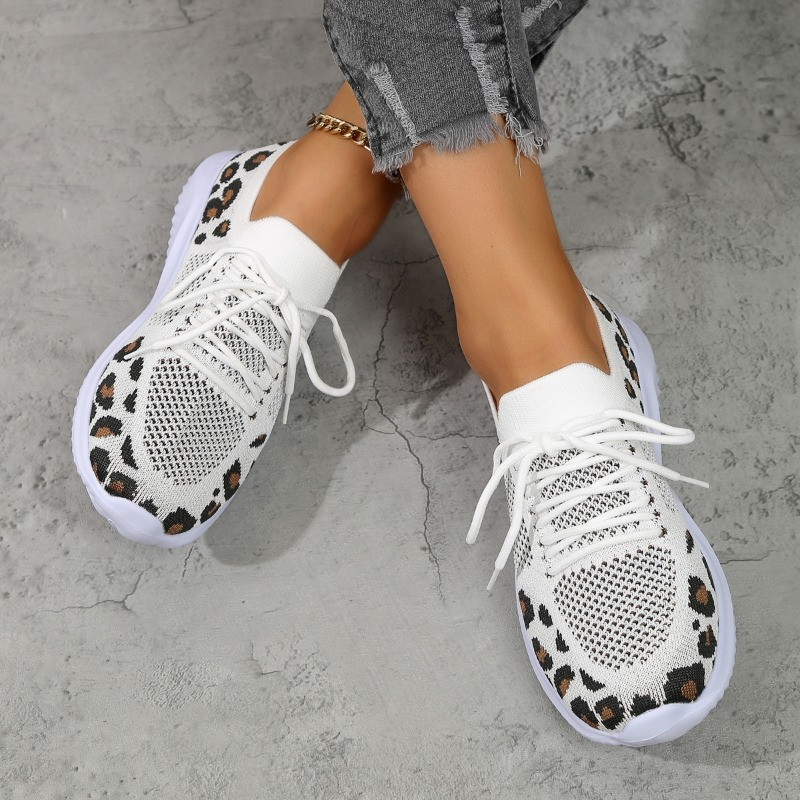 Αθλητικά παπούτσια με μεσαίο τακούνι από βαμβακερό ύφασμα 2023 Γυναικεία παπούτσια Leopord Υψηλής ποιότητας Φθινοπωρινά με κορδόνια Γυναικεία αθλητικά παπούτσια Zapatos De Mujer