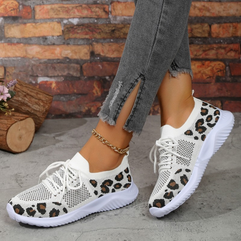 Αθλητικά παπούτσια με μεσαίο τακούνι από βαμβακερό ύφασμα 2023 Γυναικεία παπούτσια Leopord Υψηλής ποιότητας Φθινοπωρινά με κορδόνια Γυναικεία αθλητικά παπούτσια Zapatos De Mujer