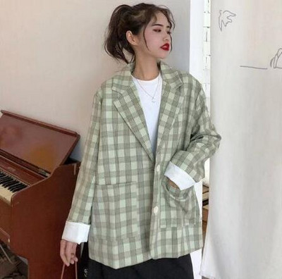 Moteriška striukė Naujos mados retro rašto modelio laisvalaikio kostiumas Moteriškas aukštaūgis striukė ilgomis rankovėmis Moteriški kostiumo švarkai