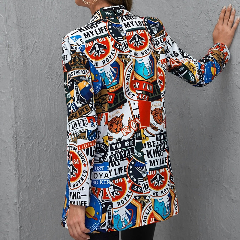 Moteriška striukė Naujos mados retro rašto modelio laisvalaikio kostiumas Moteriškas aukštaūgis striukė ilgomis rankovėmis Moteriški kostiumo švarkai