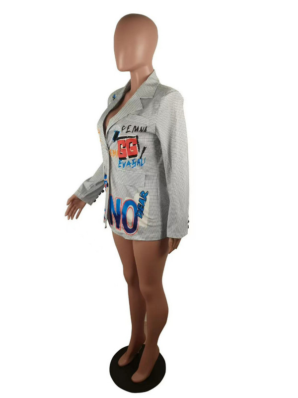 Nauji rudeniniai moteriški švarkai Dizainas Sense Niche Graffiti Britų stiliaus kostiumas languotas laisvalaikis ilgomis rankovėmis laisvi moteriški paltai moteriški švarkai