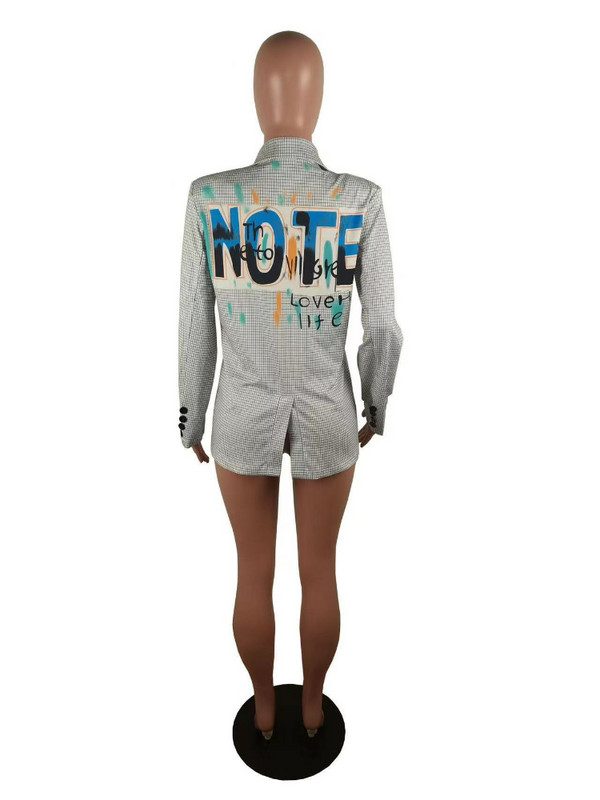 Nauji rudeniniai moteriški švarkai Dizainas Sense Niche Graffiti Britų stiliaus kostiumas languotas laisvalaikis ilgomis rankovėmis laisvi moteriški paltai moteriški švarkai