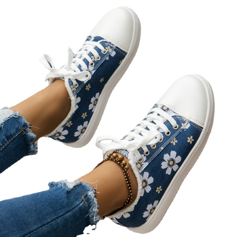 Καμβάς Γυναικεία παπούτσια με χαμηλό τακούνι 2023 Γυναικεία παπούτσια με κορδόνια υψηλής ποιότητας Άνοιξη/Φθινόπωρο Γυναικεία αθλητικά παπούτσια με λουλούδια Zapatos Deportivos