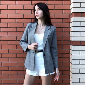 Φθινοπωρινό κοστούμι Blazers Γυναικείο Γραφείο Lady Casual καρό σακάκι Γυναικεία κομψά οδοντωτά επίσημα μπλέιζερ Feminino γυναικεία μπλέιζερ