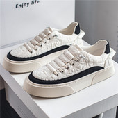 Harajuku balti drobiniai batai Vyriški laisvalaikio drobiniai sportbačiai Orui pralaidūs vulkanizuoti batai Vyriški Espadrilės Platforminiai Vyriški riedlenčių batai