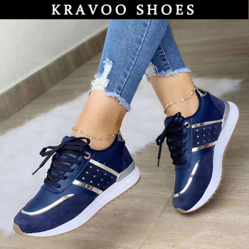 KRAVOO Маратонки Дамски обувки на платформа Кожени пачуърк Дамски ежедневни обувки Спортни обувки Дамски обувки за бягане на открито Вулканизирани обувки