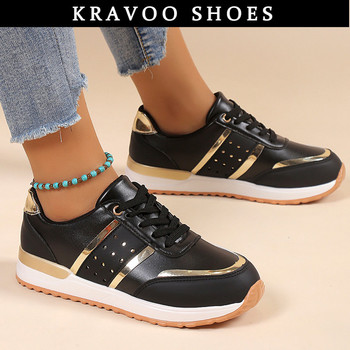 KRAVOO Маратонки Дамски обувки на платформа Кожени пачуърк Дамски ежедневни обувки Спортни обувки Дамски обувки за бягане на открито Вулканизирани обувки