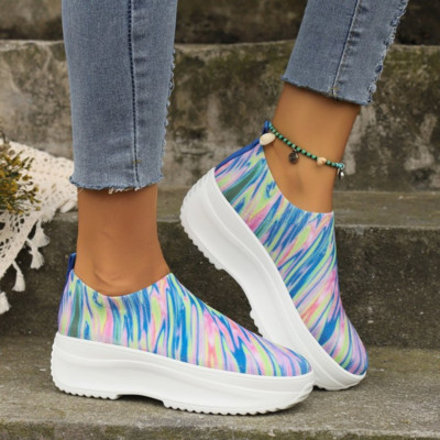 Γυναικεία πάνινα παπούτσια Vulcanized Φθινοπωρινά Νέα Διχτυωτή Εκτύπωση Μικτής Χρώμα Πλατφόρμα Casual Γυναικεία Υπαίθρια Αθλητικά Παπούτσια Plus Size Zapatos De Mujer