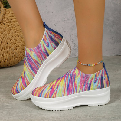 Γυναικεία πάνινα παπούτσια Vulcanized Φθινοπωρινά Νέα Διχτυωτή Εκτύπωση Μικτής Χρώμα Πλατφόρμα Casual Γυναικεία Υπαίθρια Αθλητικά Παπούτσια Plus Size Zapatos De Mujer