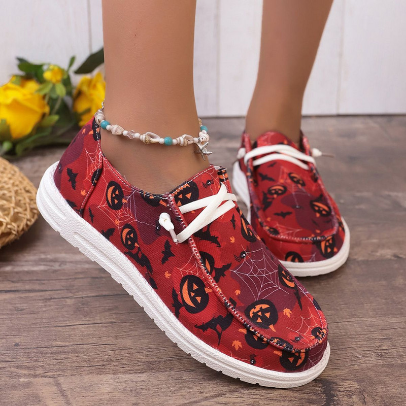 Suured naiste Halloweeni kõrvitsatrükiga tossud Mood naiste kingad hingavad lamedad lõuendist vabaajajalatsid Zapatillas Mujer