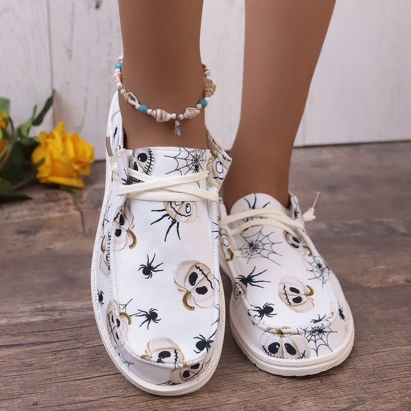 Suured naiste Halloweeni kõrvitsatrükiga tossud Mood naiste kingad hingavad lamedad lõuendist vabaajajalatsid Zapatillas Mujer