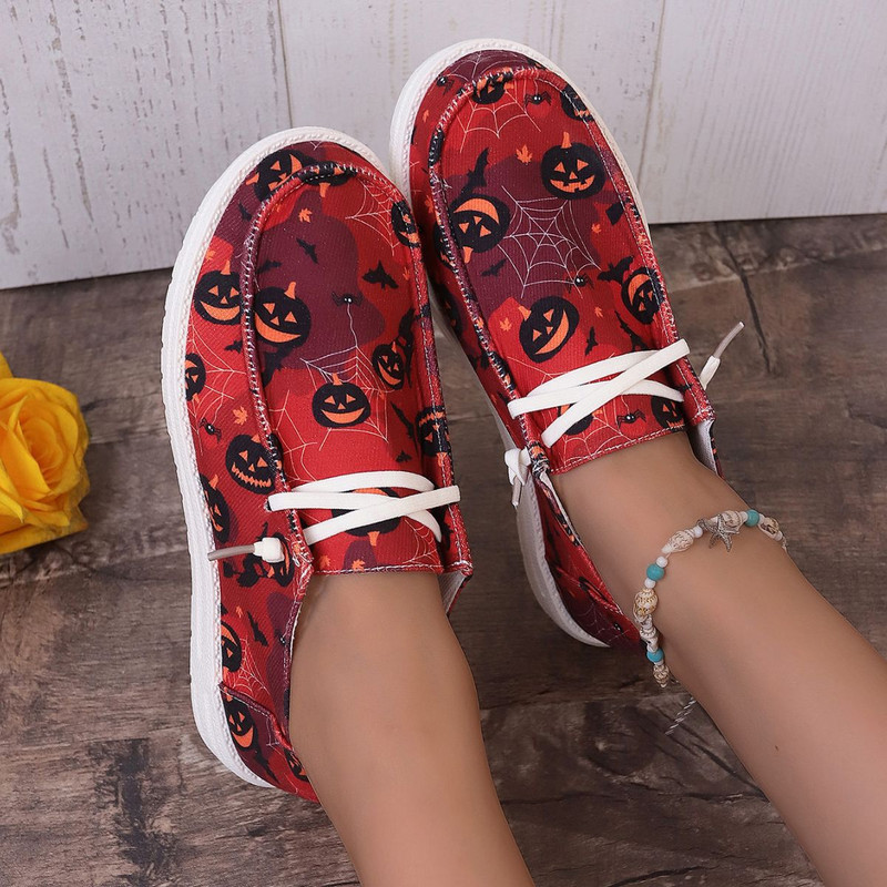 Suured naiste Halloweeni kõrvitsatrükiga tossud Mood naiste kingad hingavad lamedad lõuendist vabaajajalatsid Zapatillas Mujer