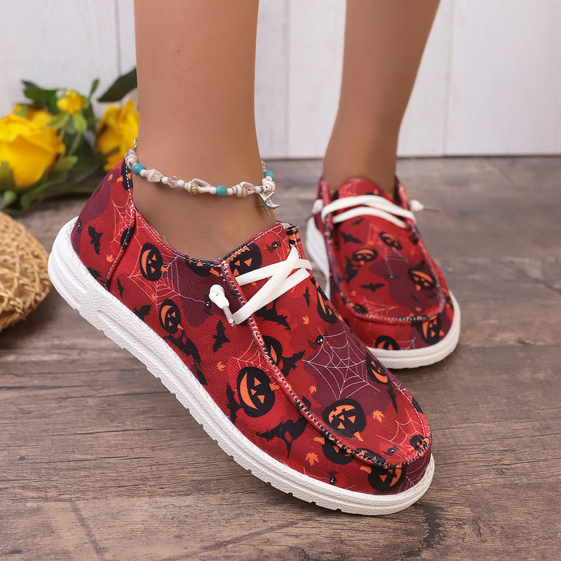 Suured naiste Halloweeni kõrvitsatrükiga tossud Mood naiste kingad hingavad lamedad lõuendist vabaajajalatsid Zapatillas Mujer