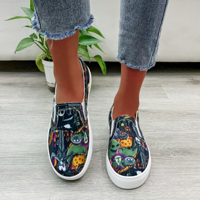 Modne ravne cipele s grafitima velike veličine Niski izrezi Cipele za slobodno vrijeme Ženske platnene cipele Zapatillas Mujer Ženske vulkanizirane cipele