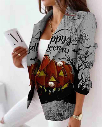 Φθινοπωρινό γυναικείο Vintage Halloween Pumpkin Blazer Fashion Double Breasted Breathable Outerwear Casual μακρυμάνικα μπουφάν