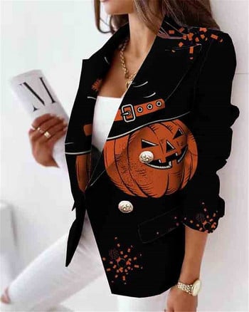 Φθινοπωρινό γυναικείο Vintage Halloween Pumpkin Blazer Fashion Double Breasted Breathable Outerwear Casual μακρυμάνικα μπουφάν