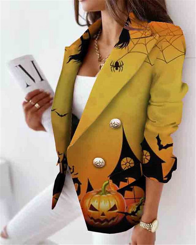 TIPP KVALITEET Uus moodne vintage kõrvitsaprinteriga jope naiste klassikaline kaherealine metallist lõvinööpidega bleiser välimine suurus S-5XL