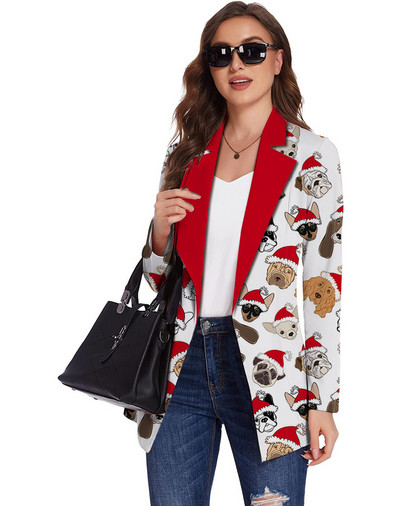 Žensko odijelo s punim rukavima, šik, labavi proljetno-jesenski stil, božićni sakoi s digitalnim printom Feminino