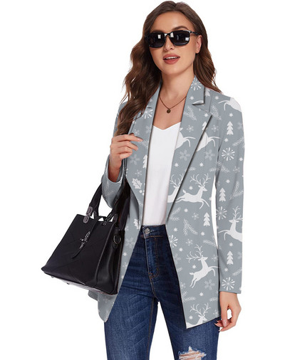 Žensko odijelo s punim rukavima, šik, labavi proljetno-jesenski stil, božićni sakoi s digitalnim printom Feminino