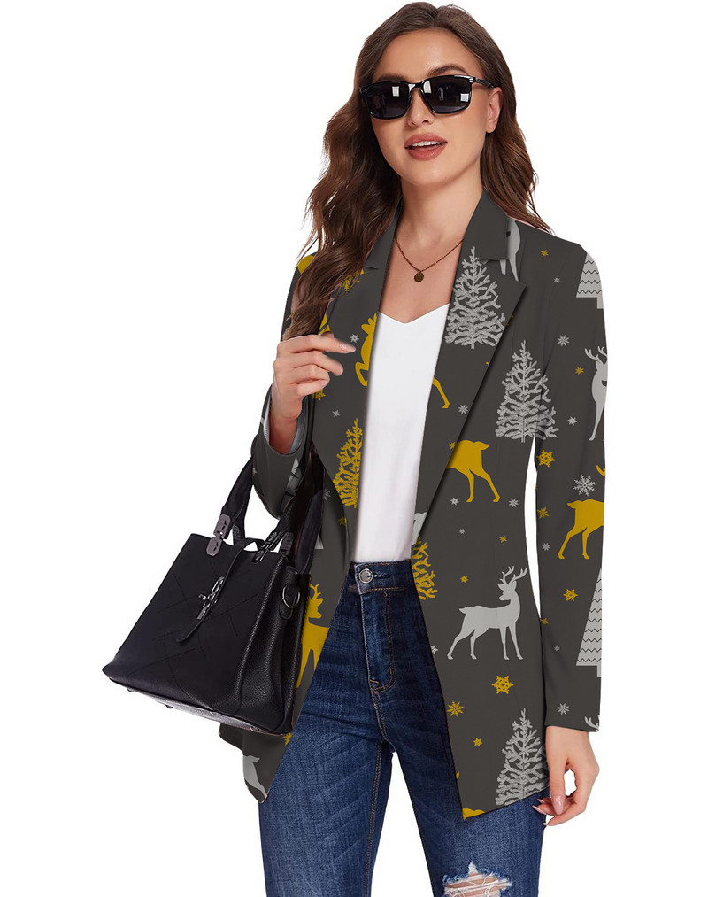 Žensko odijelo s punim rukavima, šik, labavi proljetno-jesenski stil, božićni sakoi s digitalnim printom Feminino