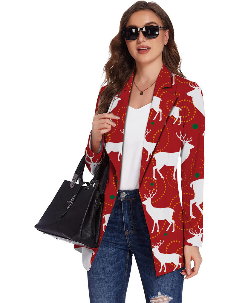 Žensko odijelo s punim rukavima, šik, labavi proljetno-jesenski stil, božićni sakoi s digitalnim printom Feminino