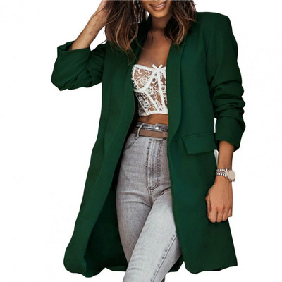 Női blézer irodai hajtóka kardigán hosszú ujjú, középhosszú, túlméretezett blézer női őszi téli egyszínű öltöny kabát