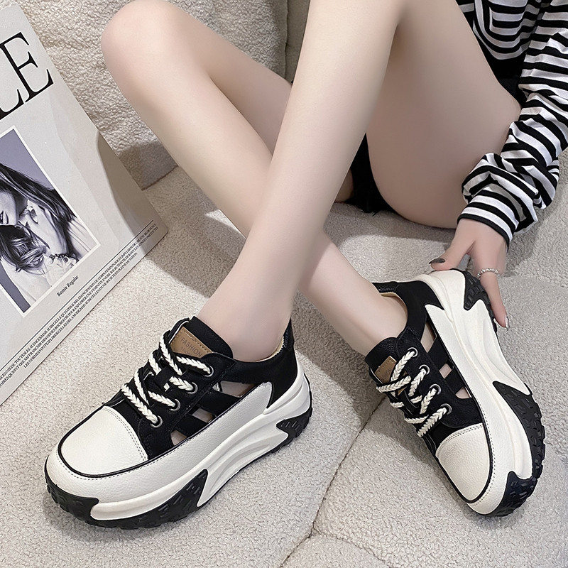 Γυναικεία βουλκανιζέ παπούτσια 2023 Μόδα με κορδόνια που αναπνέουν υπαίθρια βουλκανιζέ πέδιλα Μονόχρωμα χοντρή σόλα casual